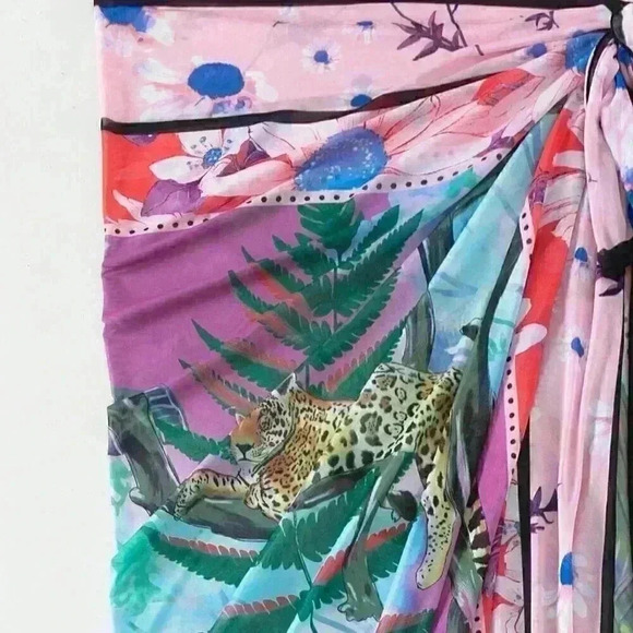 Multicolor Women's Tropical Print Knot Side Cover Up Skirt - Picture 6 of 6